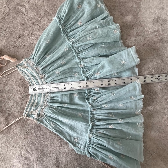 Free People Magic Power Light Blue Cotton Tassel Embroidered Raw Edge Top M Boho - Picture 11 of 11
